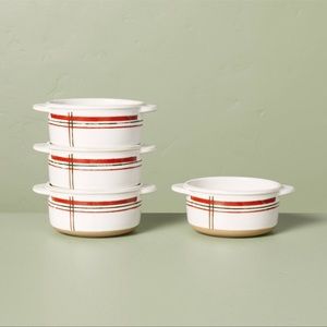 Christmas Plaid Stripes Stoneware Ramekin Cream/Red/Green